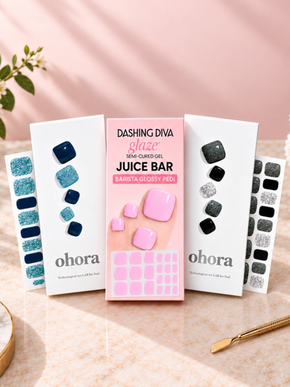 Ohora Dashing & Diva Semi-Cured Gel Pedicure Nail Strips 3-Piece Bundle NEW
